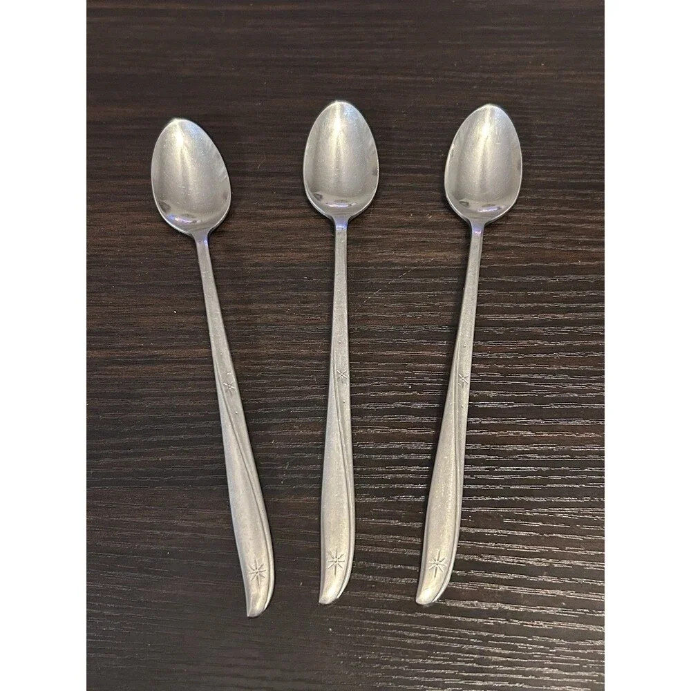 Lot of 3 Atomic MCM Oneida Community Twin Star Stainless Iced Tea Spoons 7 1/2